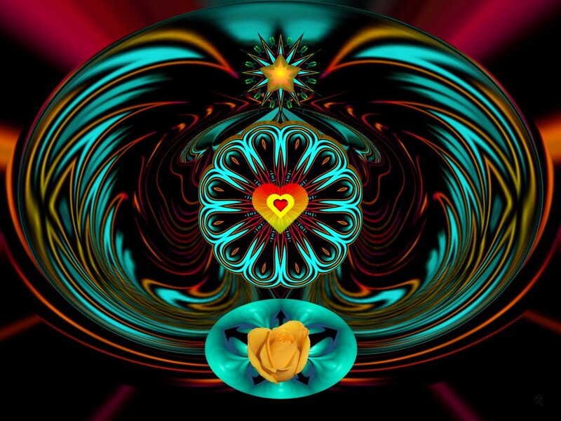 Fractal Heart and Rose — Teal