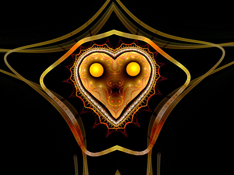 Fractal Heart Design — Black, Mystical, Digital Art, Eyes