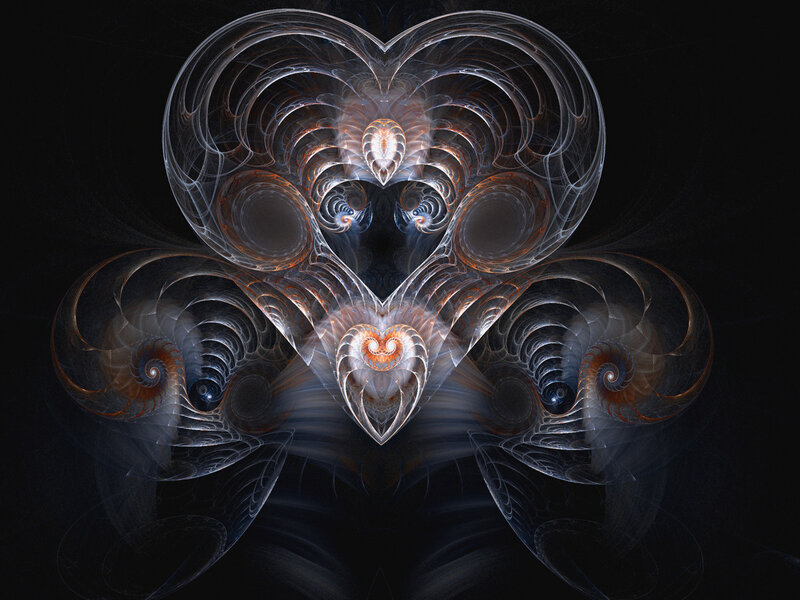 Fractal Heart Design — Black, Mystical, Digital Art