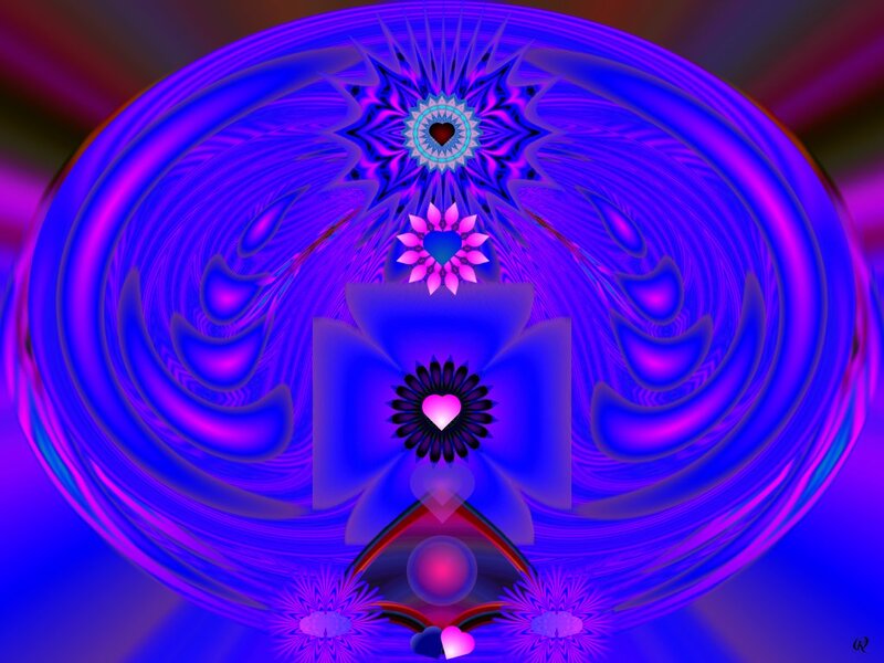 Fractal Heart Design — Blue, Hypnotic, Digital Art, Flower