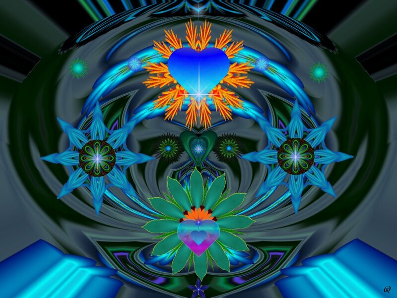 Fractal Heart Design — Blue, Hypnotic, Digital Art, Flowers