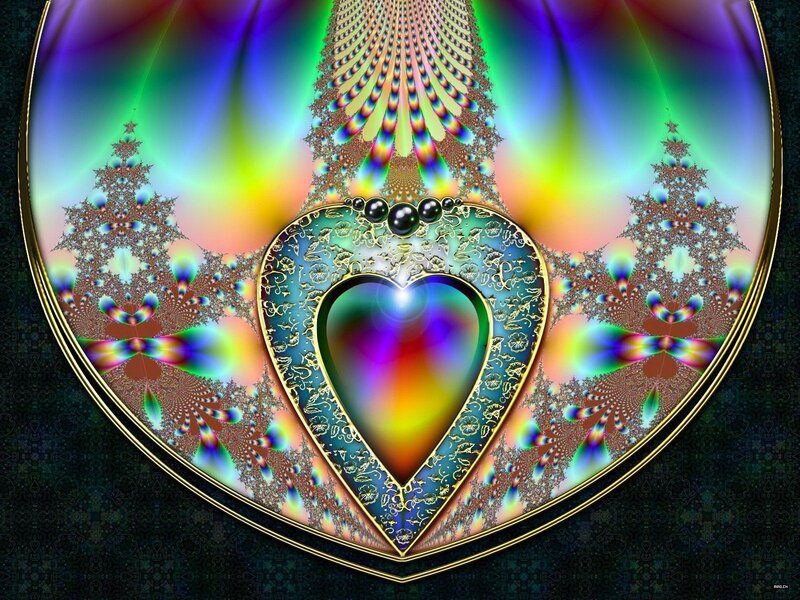 Fractal Heart Design — Blue, Hypnotic, Digital Art, Fractals, Rainbow Colors