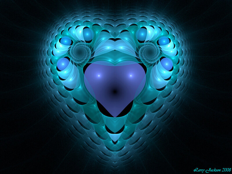 Fractal Heart Design — Blue, Mystical, Digital Art, Light