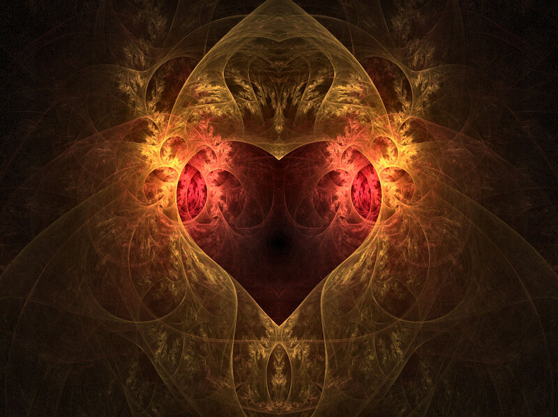 Fractal Heart Design — Red, Dramatic, Digital Art, Flame, Pattern, Orange