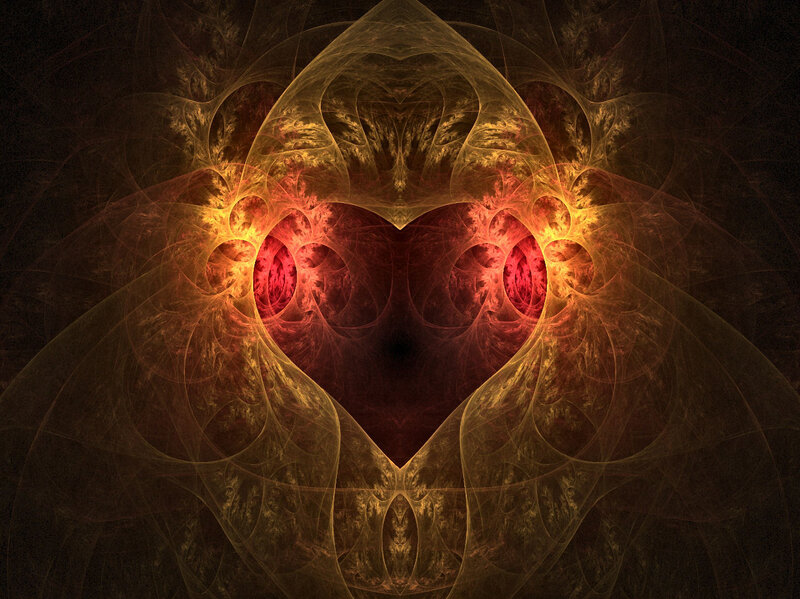 Fractal Heart Design — Red, Dramatic, Digital Art, Flame, Pattern