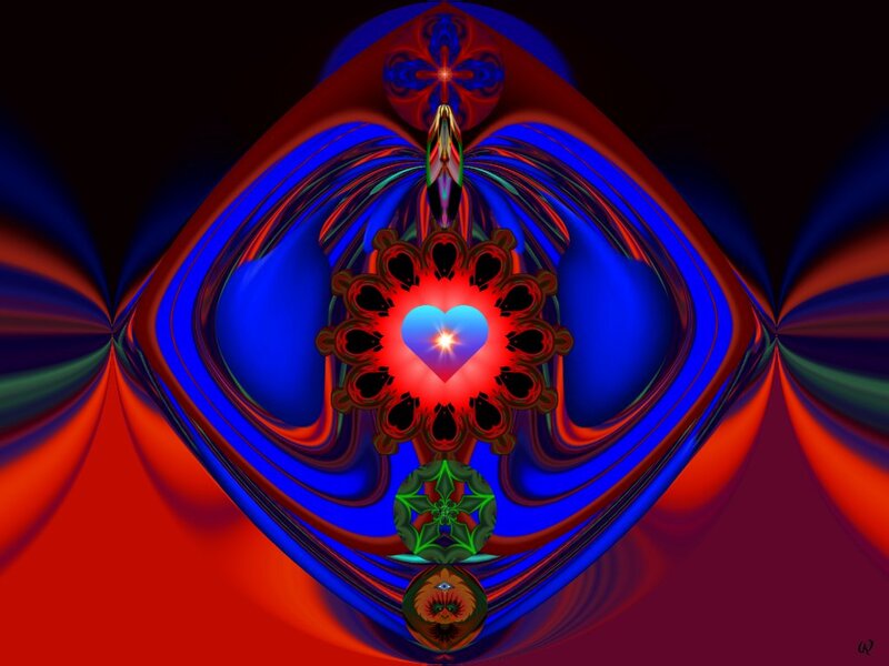 Fractal Heart Design — Red, Dramatic, Digital Art, Flower