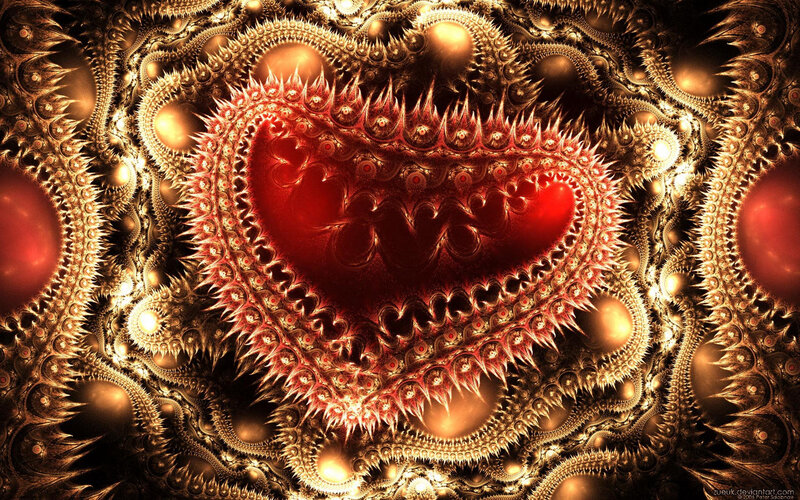 Fractal Heart Design — Red, Dramatic, Digital Art, Spikes