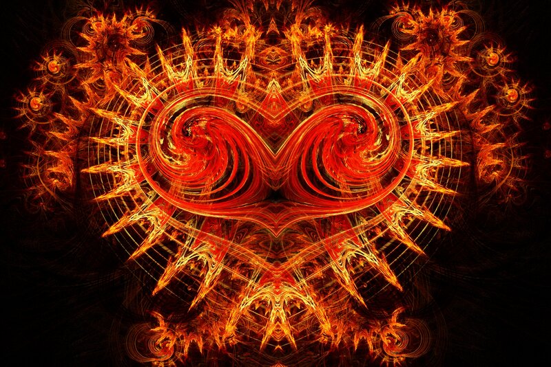 Fractal Heart Design — Red, Dramatic, Digital Art