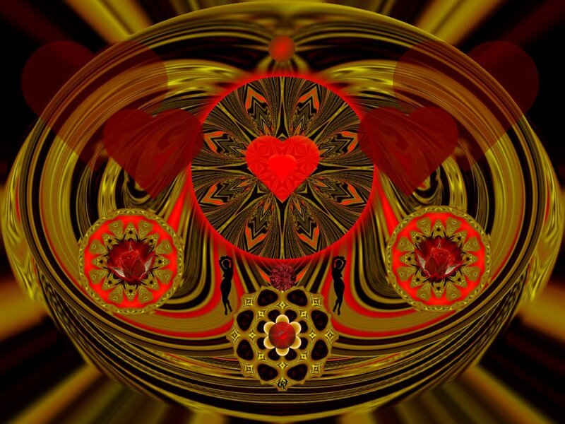 Fractal Heart Design — Red, Hypnotic, Digital Art