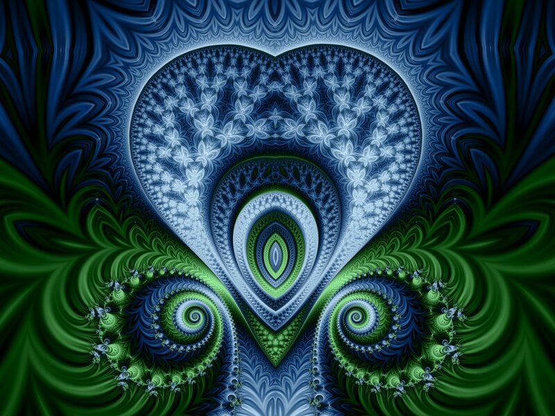 Fractal Heart Pattern — Blue, Hypnotic, Digital Art, Spirals
