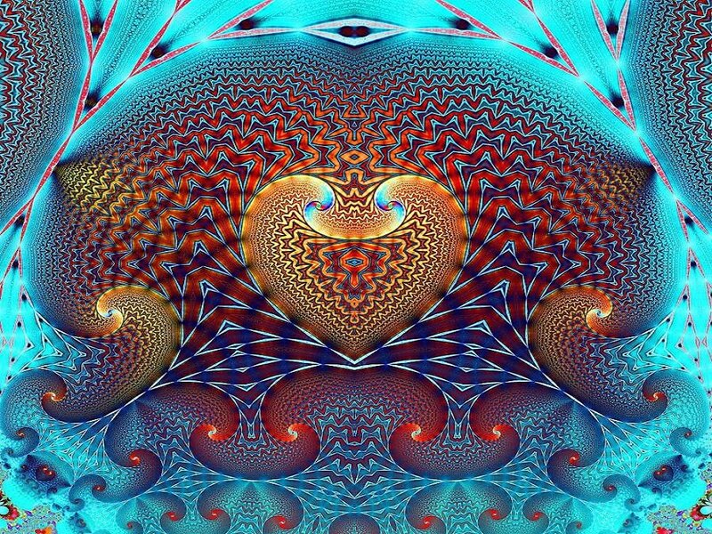 Fractal Heart Pattern — Blue, Hypnotic, Digital Art