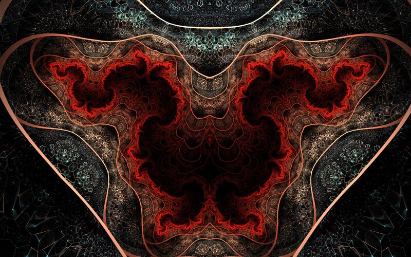 Fractal Heart Pattern — Red, Dramatic, Digital Art, Black