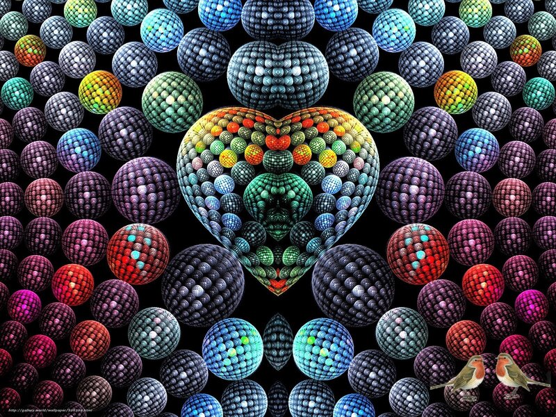 Fractal heart surrounded by spheres
