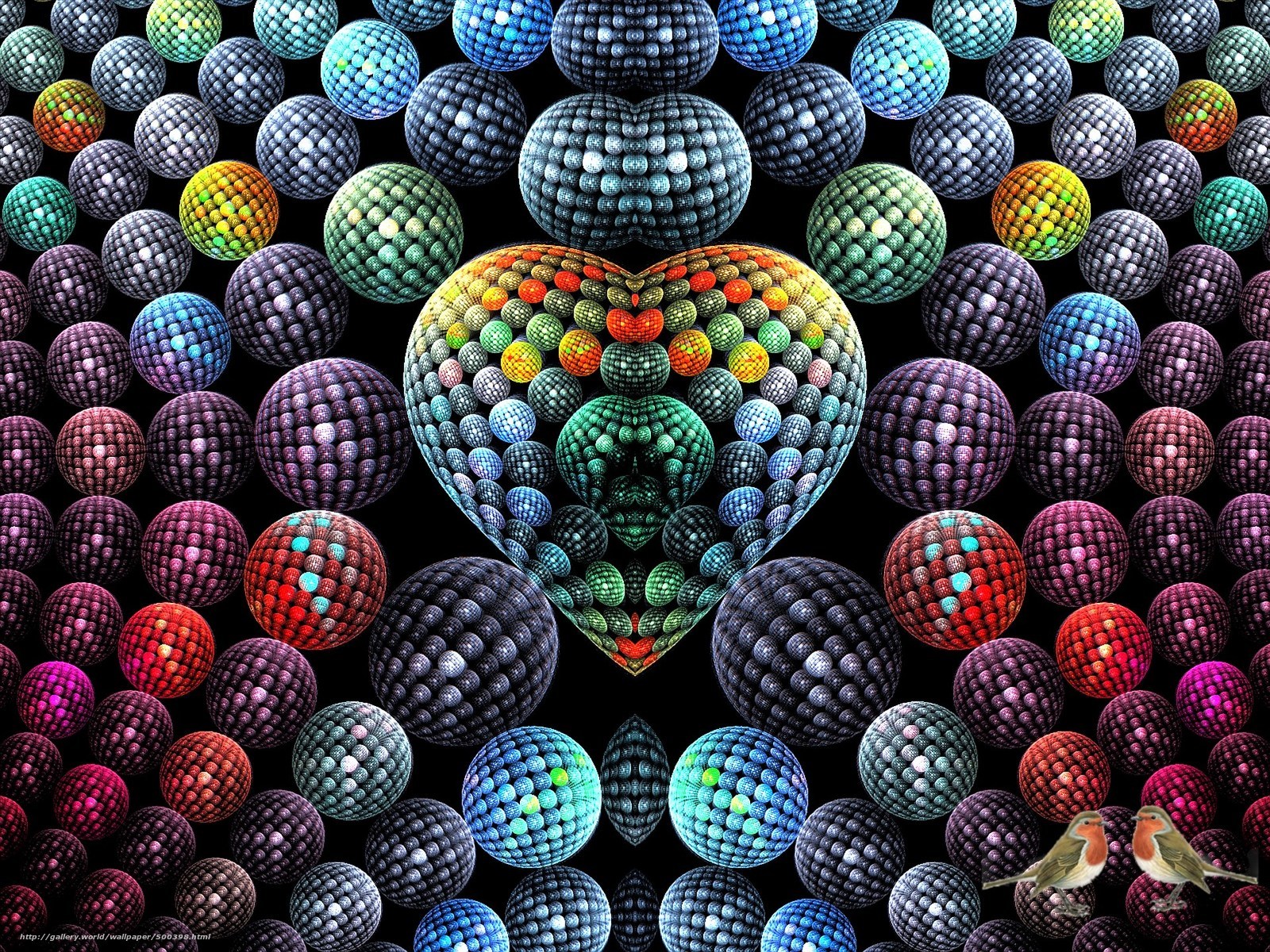 Fractal heart surrounded by spheres