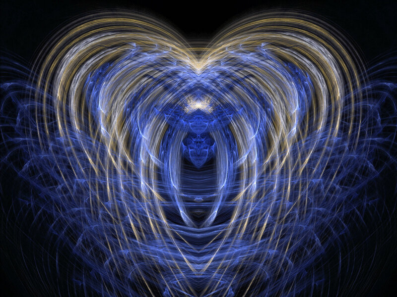 Fractal heart with blue and gold light