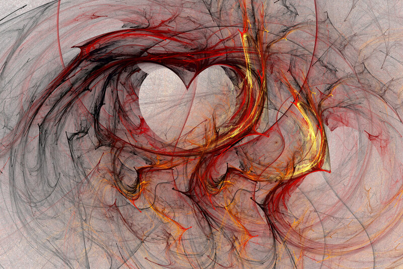 Fractal heart with fiery tendrils