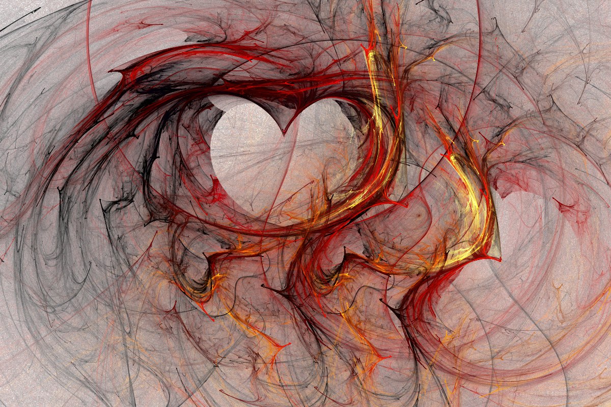 Fractal heart with fiery tendrils