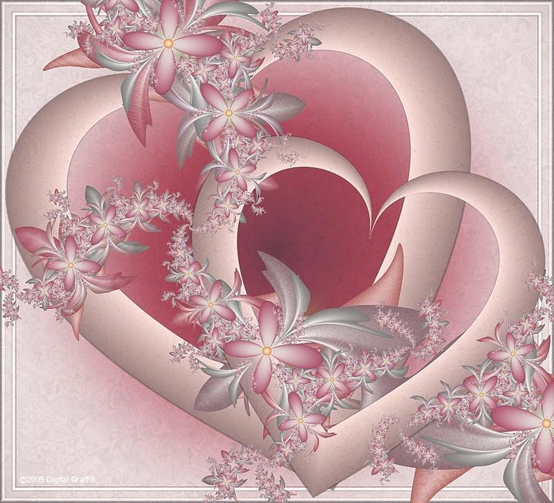 Fractal Heart with Flowers — Pink