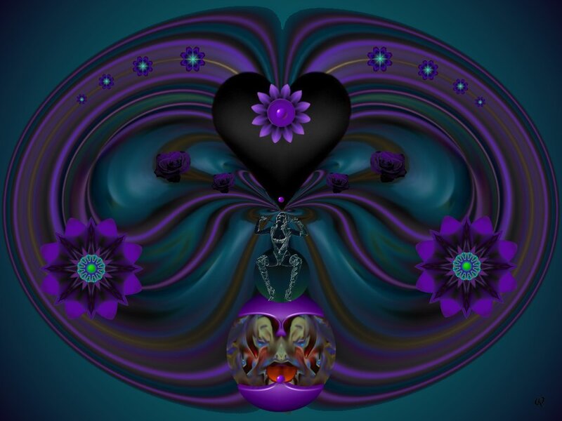 Fractal Heart with Flowers — Purple