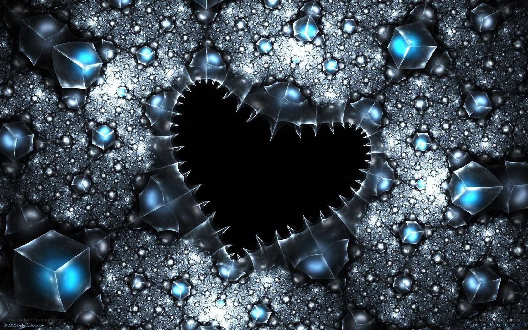 Fractal heart with glowing cubes