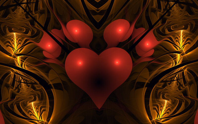 Fractal heart with glowing orbs