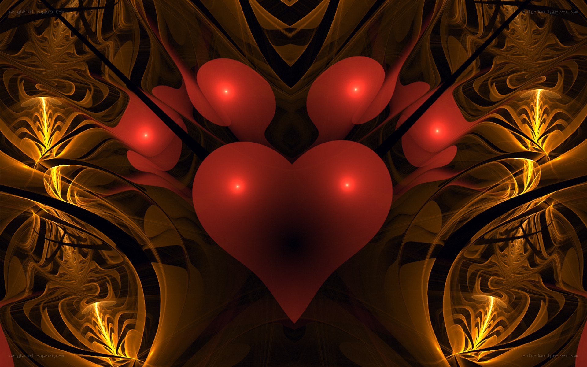Fractal heart with glowing orbs