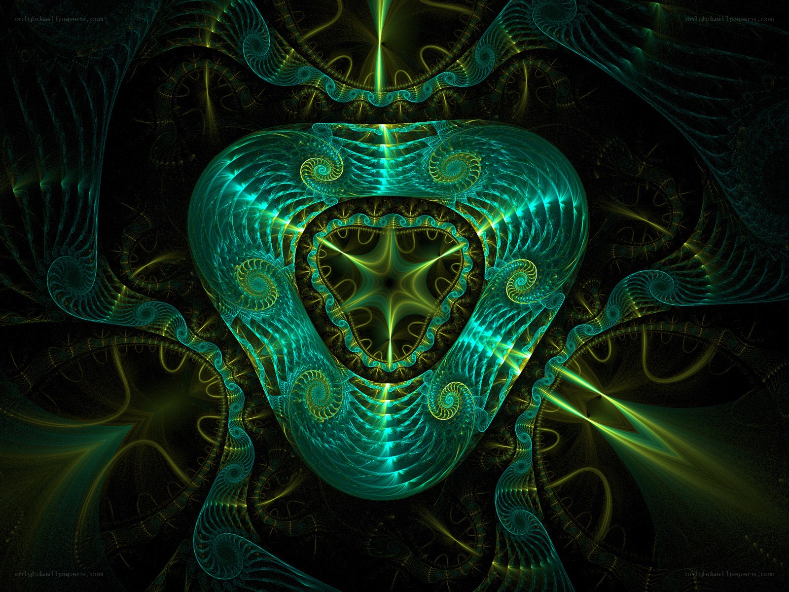fractal heart with glowing spirals