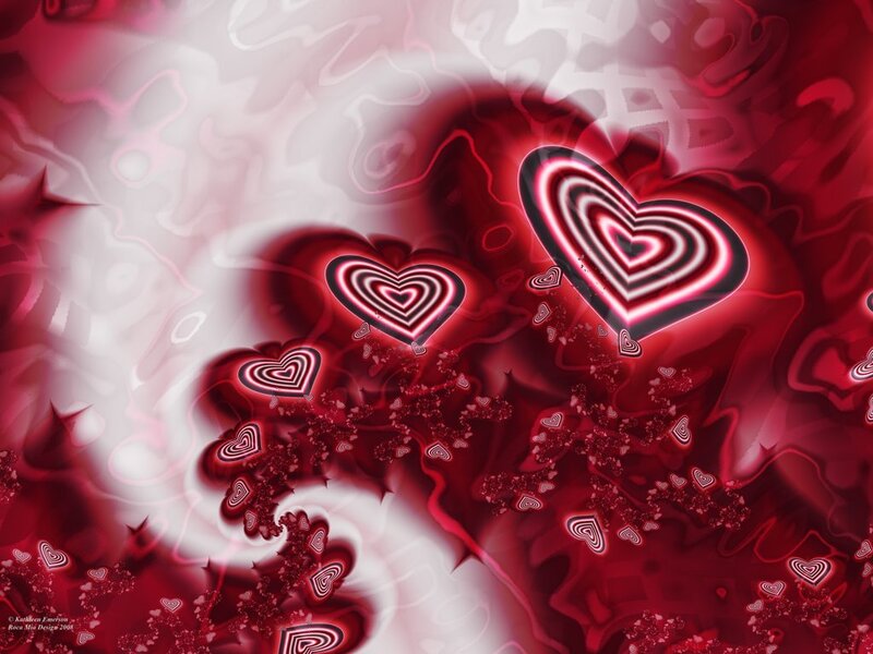 Fractal hearts in red and white
