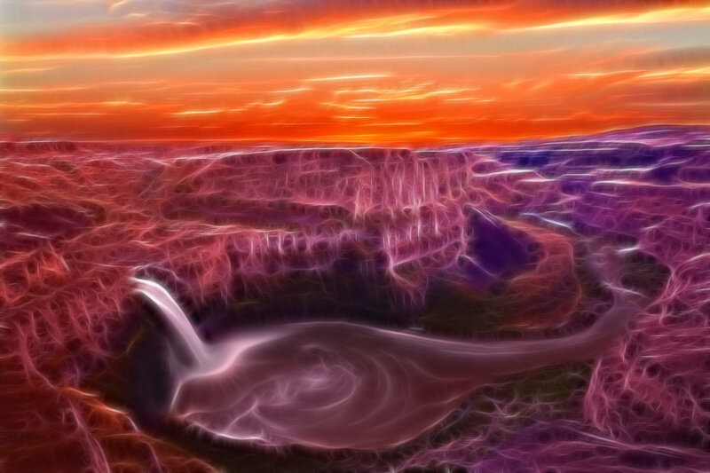 Fractal landscape at sunset
