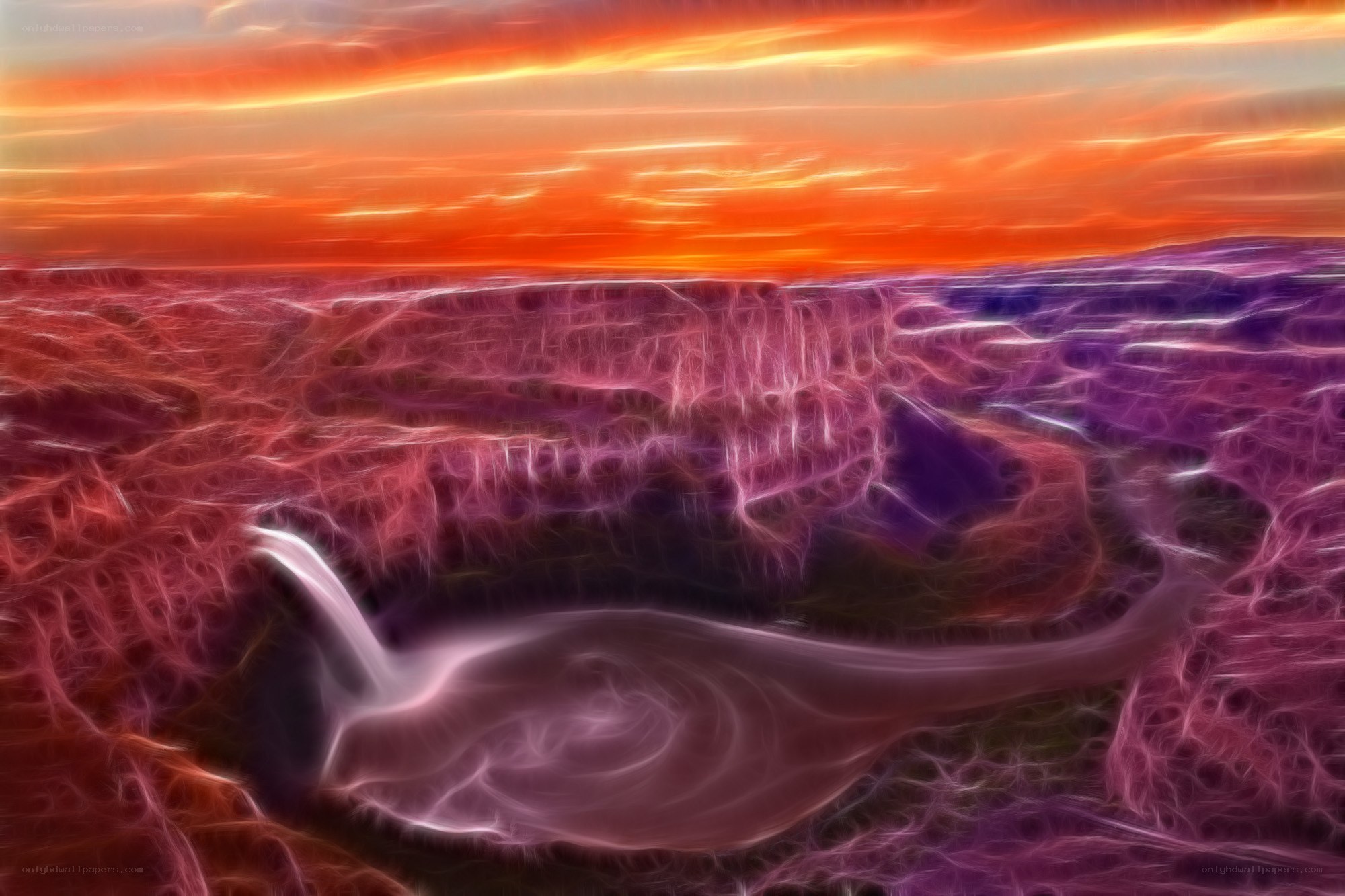 Fractal landscape at sunset