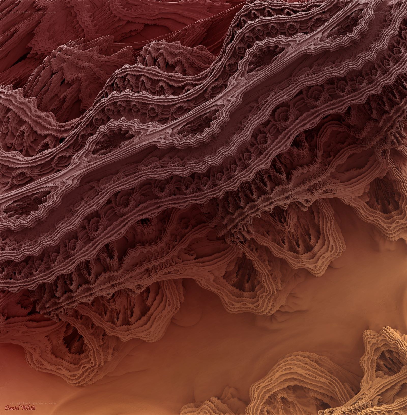 Fractal landscape in red tones