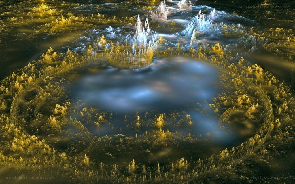 fractal landscape with glowing structures