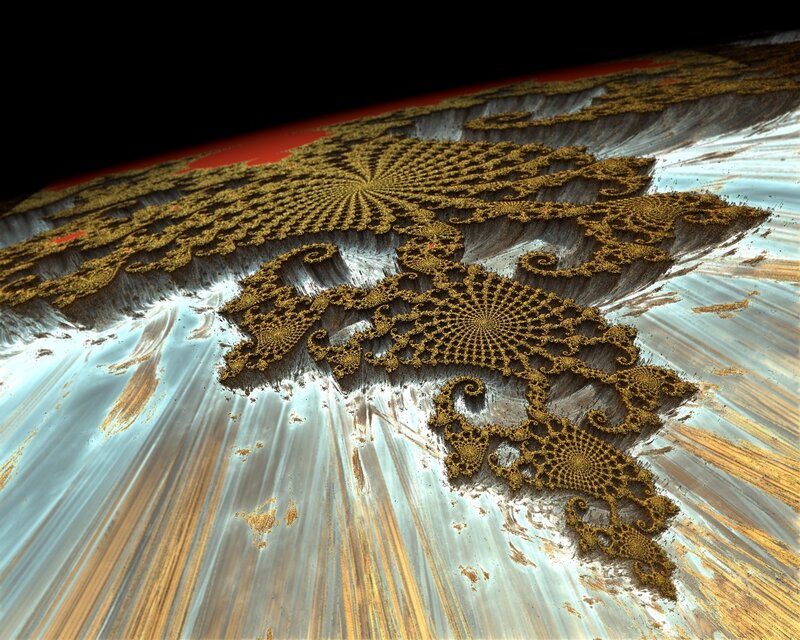 Fractal landscape with golden patterns