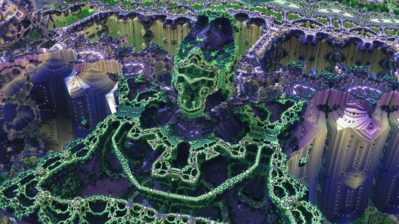 fractal landscape with green and purple structures