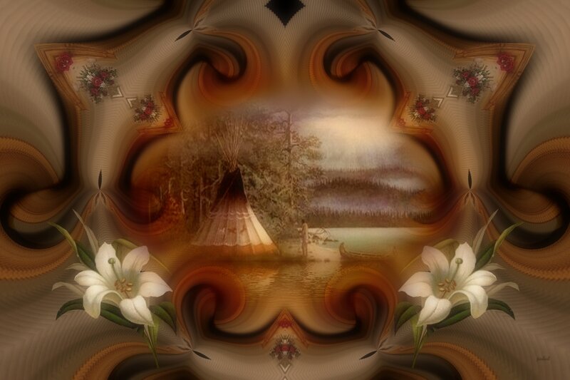 Fractal landscape with lilies