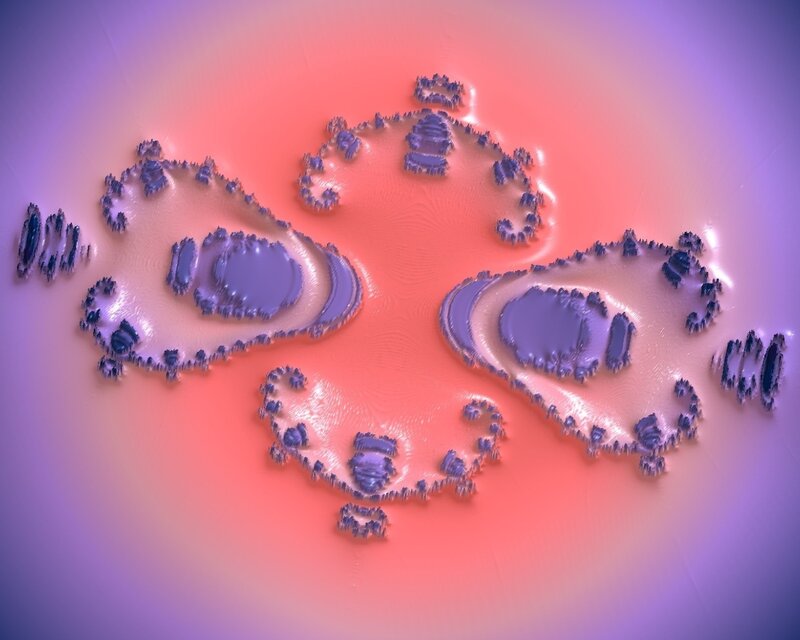Fractal landscape with purple and pink hues