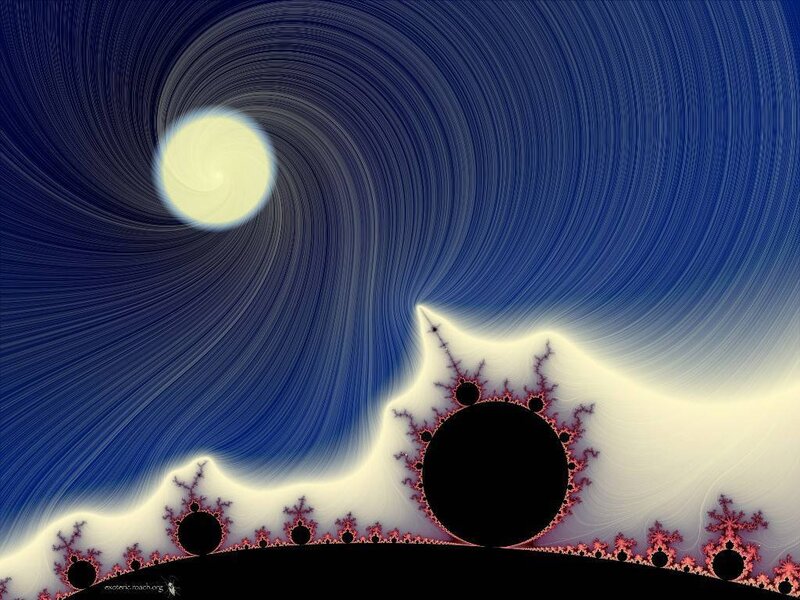 Fractal landscape with spiral sky