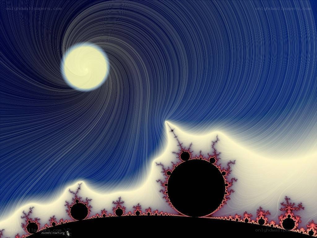 Fractal landscape with spiral sky
