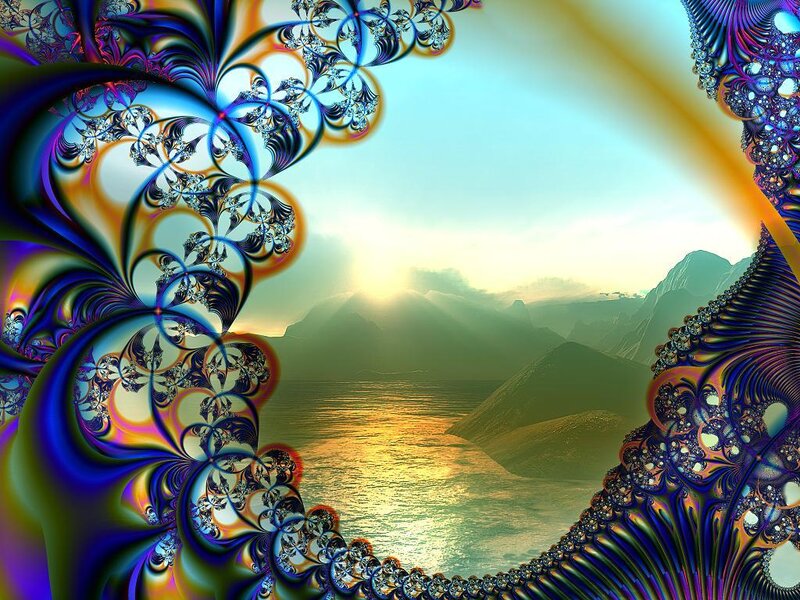 fractal landscape with sunset