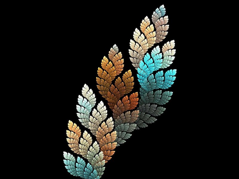 Fractal Leaf Pattern — Blue, Calm, Digital Art, Black Background