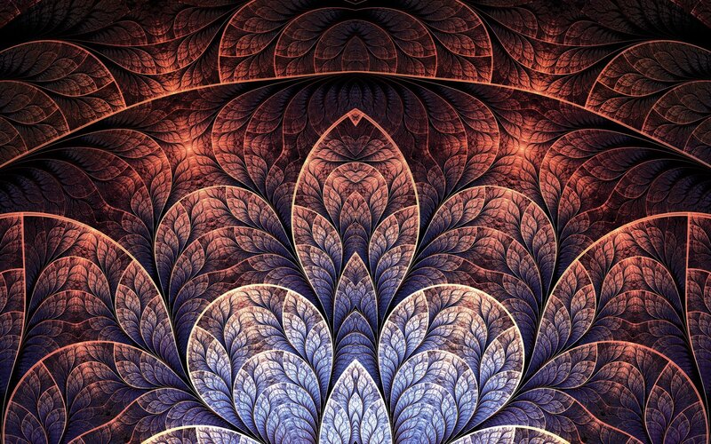 Fractal Leaf Pattern — Blue, Dramatic, Digital Art
