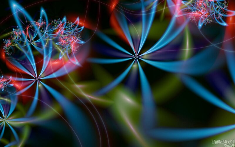 Fractal Light Patterns — Blue, Dynamic, Digital Art