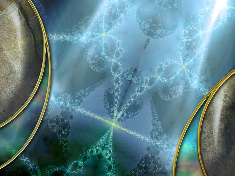 Fractal Light Patterns — Blue, Ethereal, Digital Art, Golden Rings