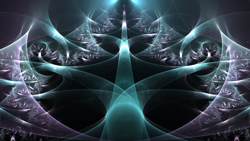 Fractal Light Patterns — Teal, Ethereal, Digital Art, Darkness