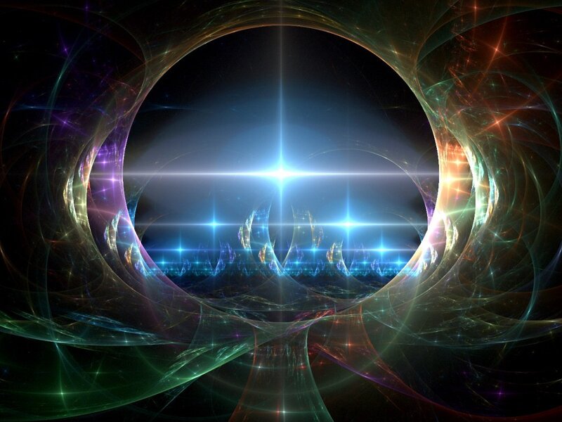 Fractal Light Tunnel — Blue, Dramatic, Digital Art, Light Beams, Stars