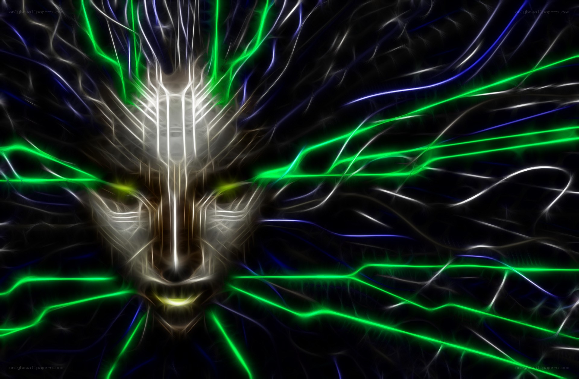 fractal lion face with neon lines