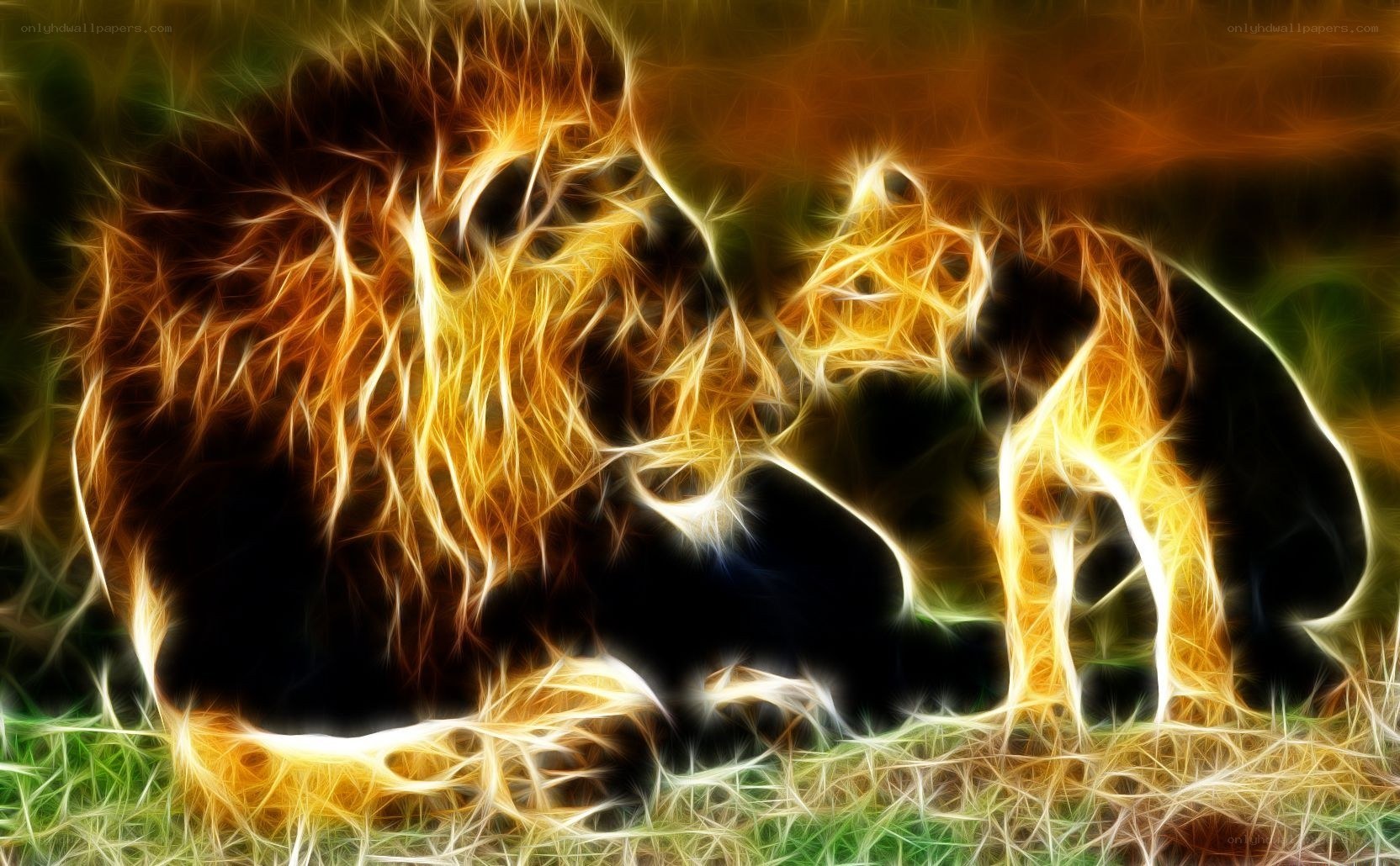 fractal lions in grass