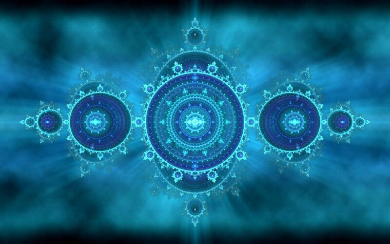 Fractal Mandala Design — Blue, Hypnotic, Digital Art, Circles, Light Rays