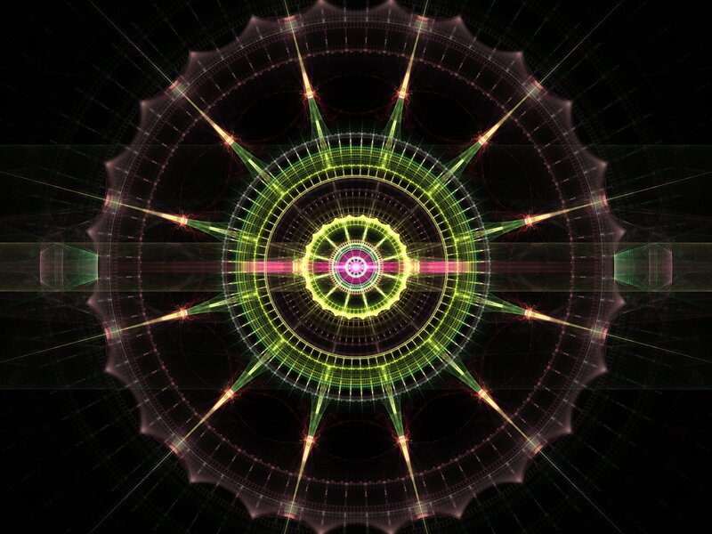 Fractal Mandala Design — Green, Hypnotic, Digital Art, Circles, Rays
