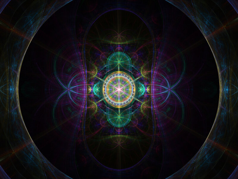 Fractal Mandala Design — Purple, Hypnotic, Digital Art, Circles, Light Rays